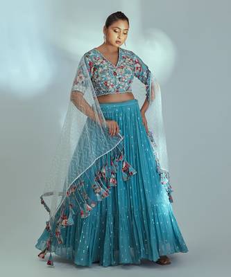 Blue Georgette Lehenga 1