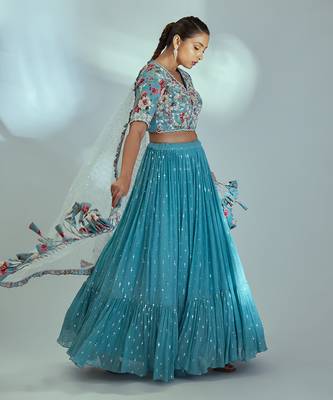 Blue Georgette Lehenga 3