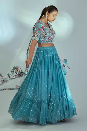 Blue Georgette Lehenga