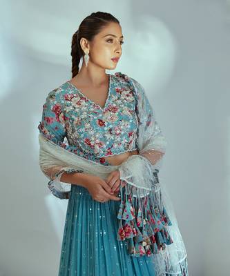 Blue Georgette Lehenga 4