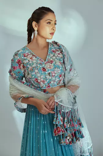 Blue Georgette Lehenga