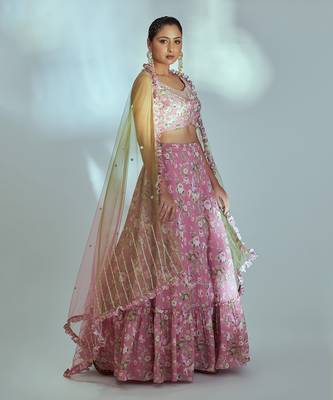 Pink Georgette Lehenga 3
