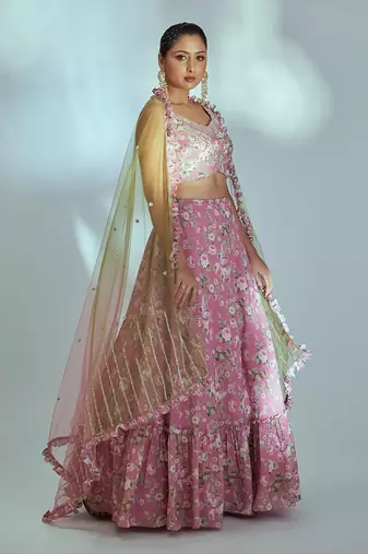 Pink Georgette Lehenga