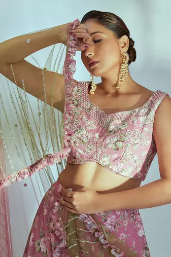Pink Georgette Lehenga
