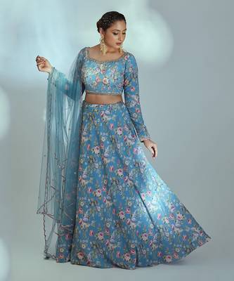 Blue Georgette Lehenga 1