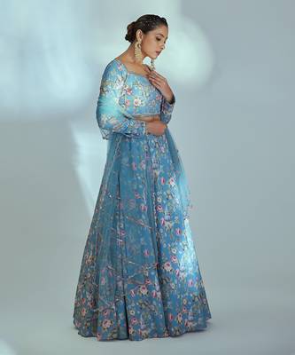 Blue Georgette Lehenga 3