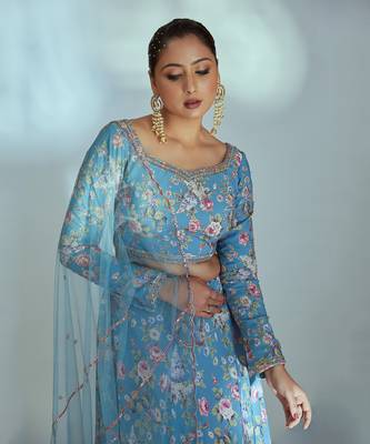 Blue Georgette Lehenga 4