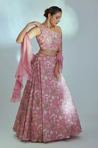Pink Georgette Lehenga