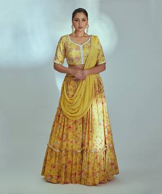 Yellow Georgette Crepe Lehenga 1