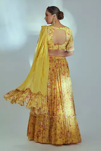 Yellow Georgette Crepe Lehenga
