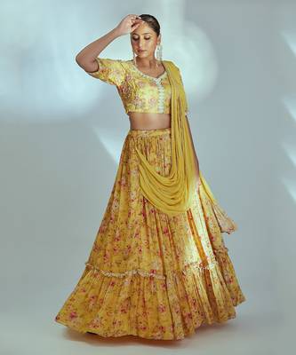 Yellow Georgette Crepe Lehenga 3