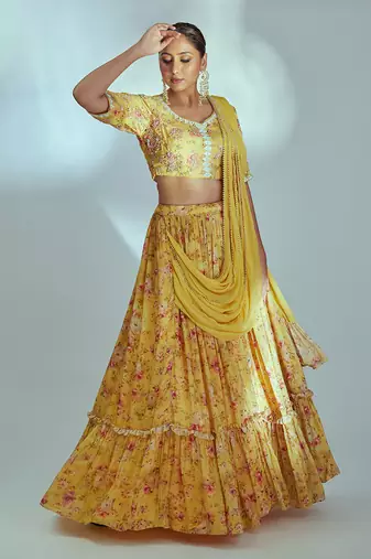 Yellow Georgette Crepe Lehenga