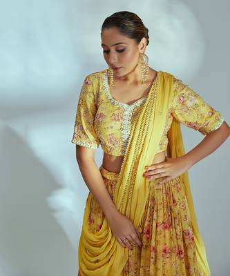 Yellow Georgette Crepe Lehenga 4