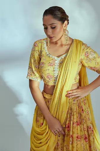 Yellow Georgette Crepe Lehenga