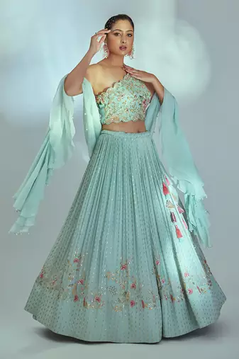 Sea Green Georgette Lehenga