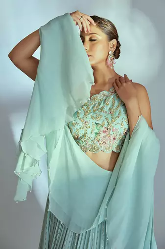Sea Green Georgette Lehenga