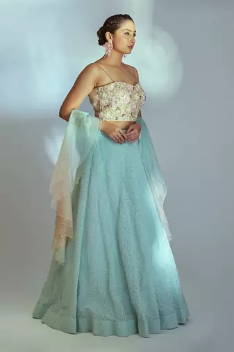 Sea Green Georgette Lehenga