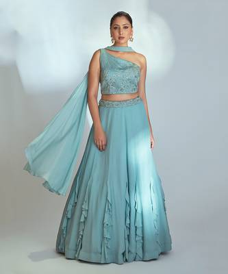 Sea Green Georgette Lehenga 1