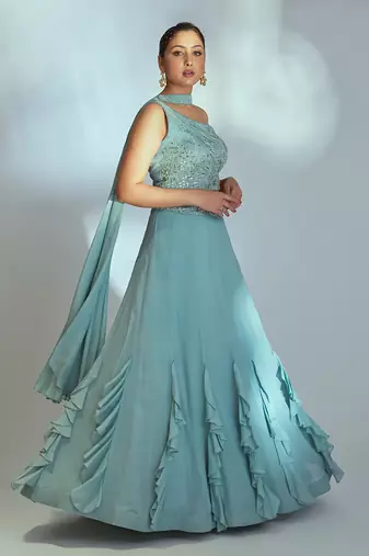 Sea Green Georgette Lehenga