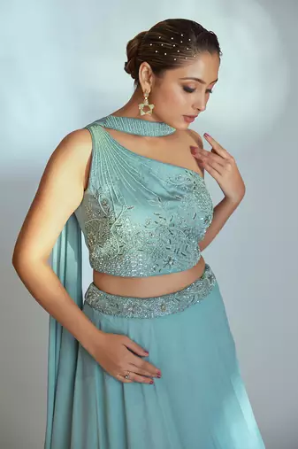 Sea Green Georgette Lehenga