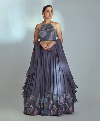 Grey Georgette Lehenga 1