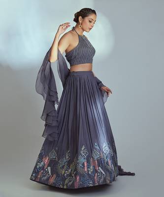 Grey Georgette Lehenga 3