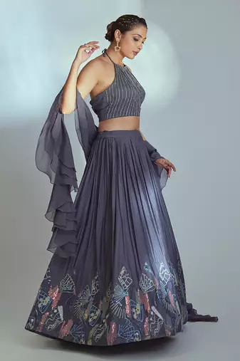 Grey Georgette Lehenga