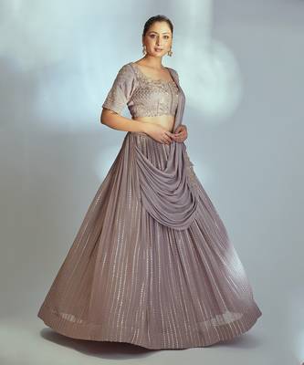Greyish Nude Georgette Lehenga 1