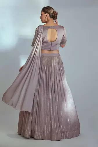 Greyish Nude Georgette Lehenga