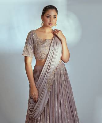 Greyish Nude Georgette Lehenga 3