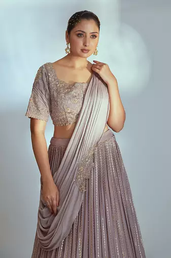 Greyish Nude Georgette Lehenga