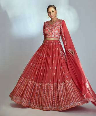 Coral Georgette Lehenga 1