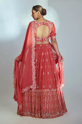 Coral Georgette Lehenga