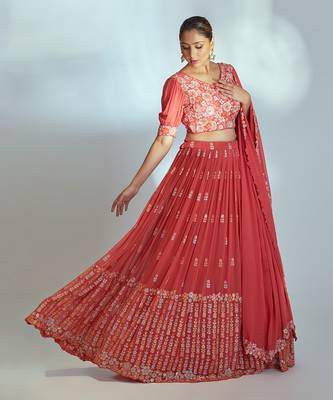 Coral Georgette Lehenga 3