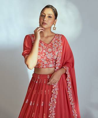 Coral Georgette Lehenga 4