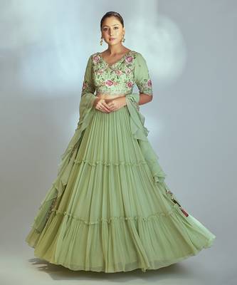 Green Georgette Lehenga 1