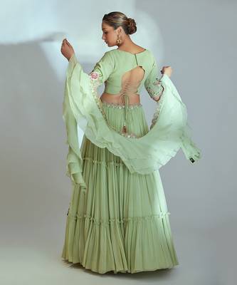 Green Georgette Lehenga 2