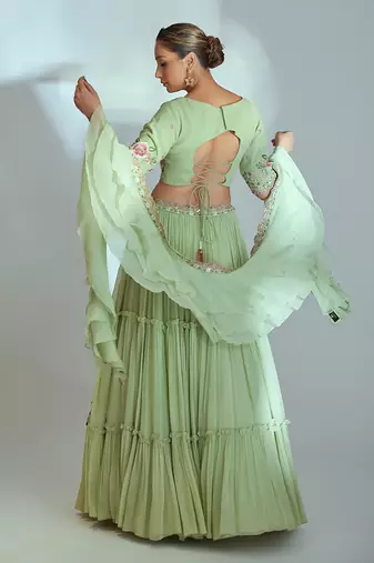 Green Georgette Lehenga