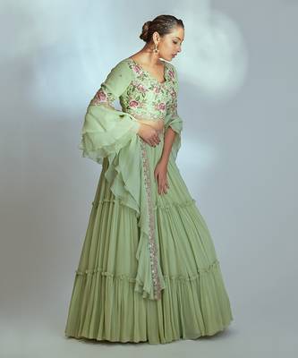 Green Georgette Lehenga 3