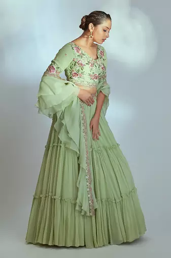 Green Georgette Lehenga