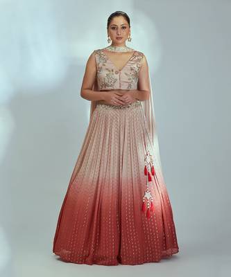 Nude Georgette Crepe Lehenga 1