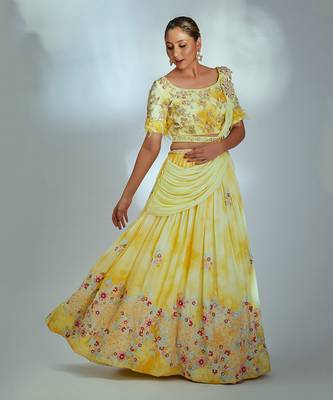 Yellow Georgette Crepe Lehenga 1