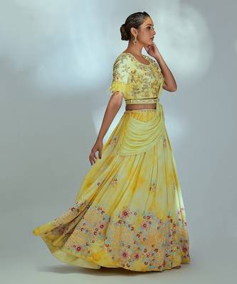 Yellow Georgette Crepe Lehenga 3