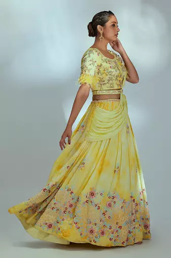 Yellow Georgette Crepe Lehenga