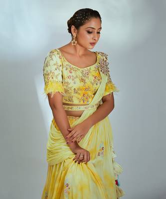 Yellow Georgette Crepe Lehenga 4