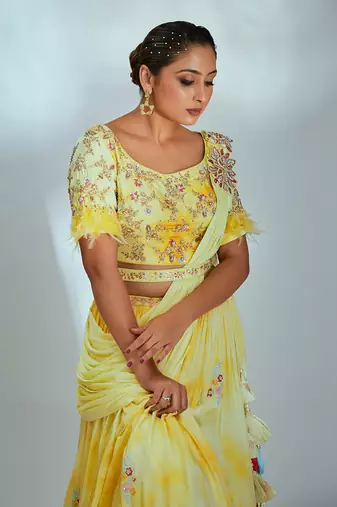Yellow Georgette Crepe Lehenga