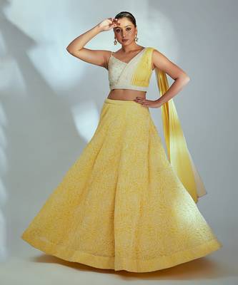 Yellow Georgette Crepe Lehenga 1