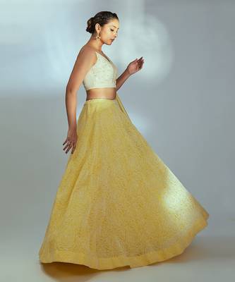 Yellow Georgette Crepe Lehenga 3