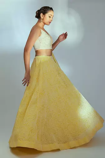 Yellow Georgette Crepe Lehenga