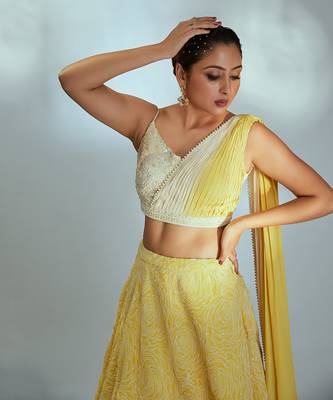 Yellow Georgette Crepe Lehenga 4